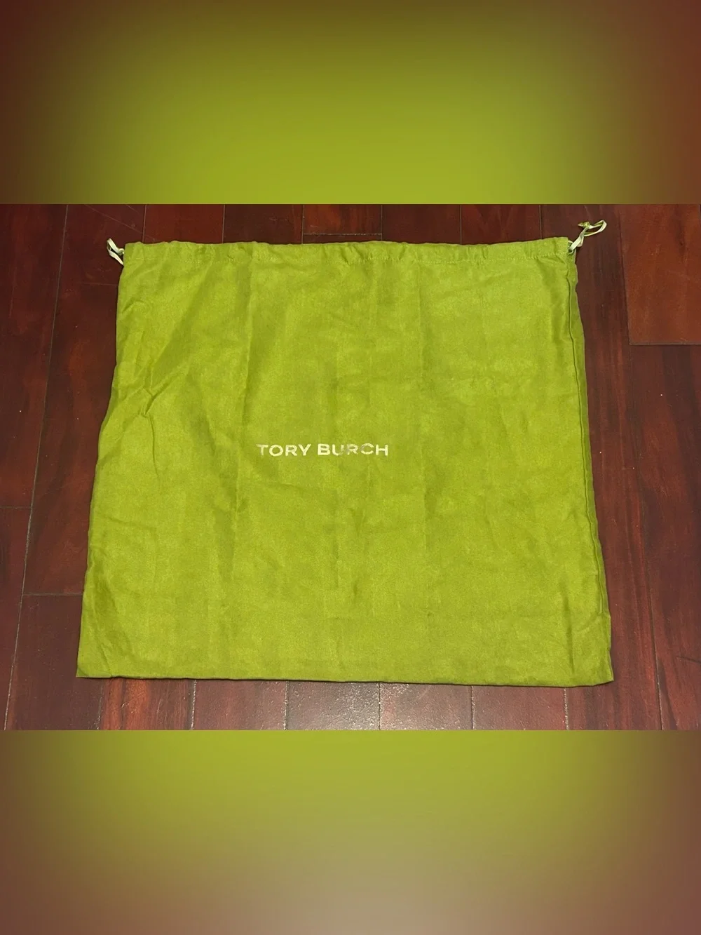 Tory Burch XL Lime Green Drawstring Dust Bag      19 1/2”-22”